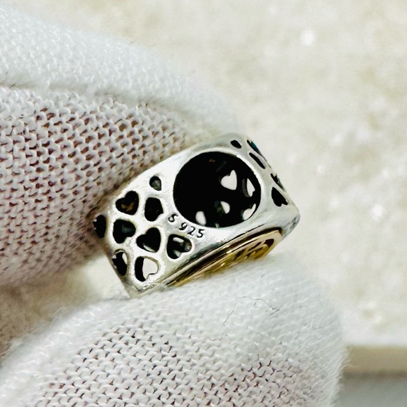 EUC Pandora 791740 Sterling Silver & 14k Yellow Gold Locked Hearts Heart Charm - Picture 13 of 15